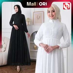 Agnes Hijab - Fujhy Dress Gamis Putih Lebaran 2026 Terbaru Baju Muslim Wanita Mewah Simple Elegan Pengajian Manasik Haji Umroh 840