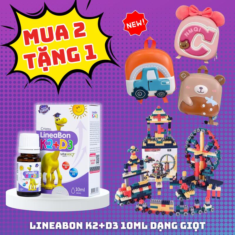 LINEABON K2+D3 Combo 2 Lọ Vitamin D3 K2 10ml Bổ Sung D3 400IU & K2 22,5mcg Cho Bé Tăng Chiều Cao Chính Hãng
