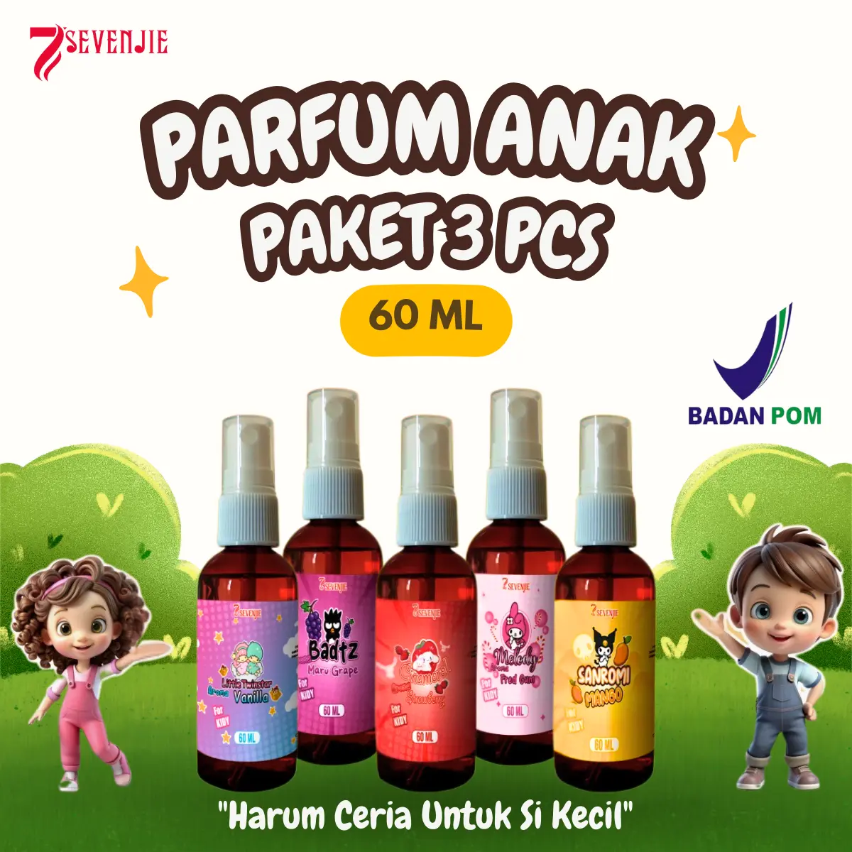Hemat Beli 3 Pcs Parfum Anak Little Kidy 60Ml Aroma Buah-Buahan Unisex
