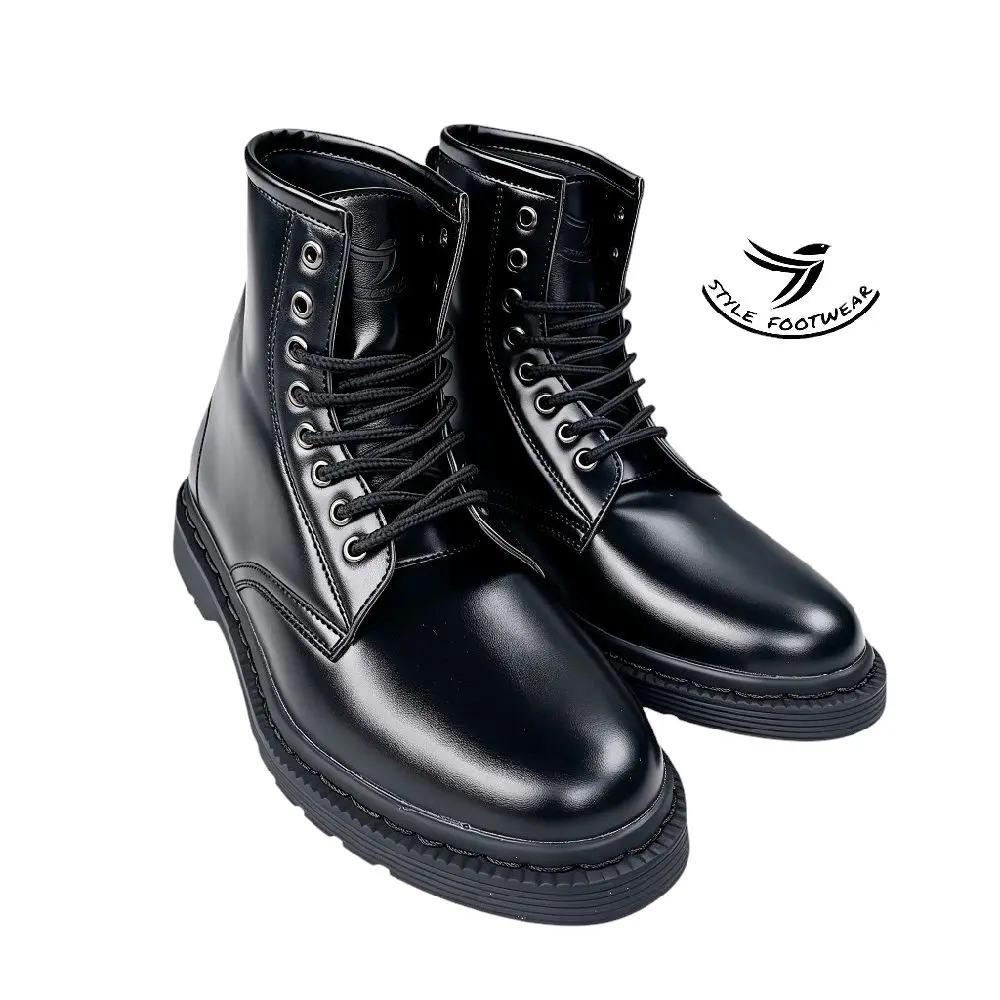 Style Footwear Sepatu Boots Pria High 8 Hole Hitam Black Shoes Kulit Sintetis Anti-Slip Size EU38-EU44 Full Black