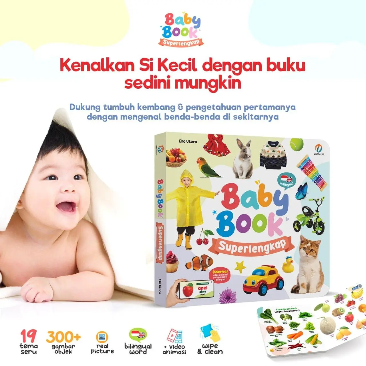 buku bayi boarbook Baby Book Superlengkap super lengkap untuk anak usia 0 4 6 bulan 1 2 3 tahun 300 kata - Ziyadbooks