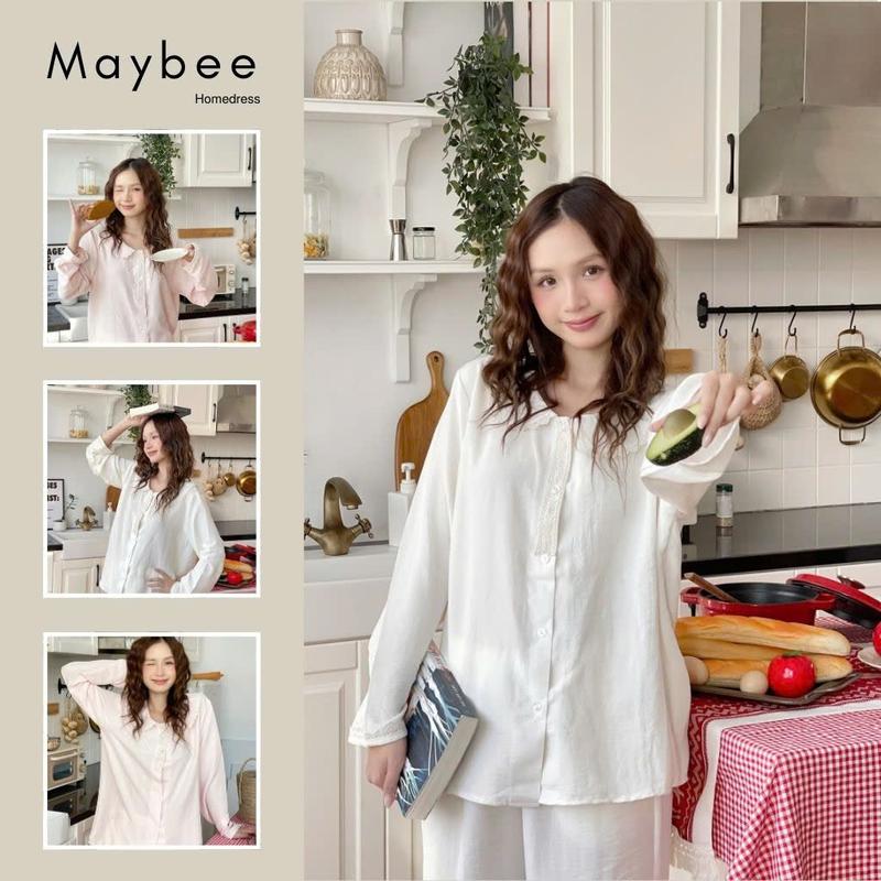 MB-SET-005 Bộ đồ ngủ cổ sen phối ren nẹp cúc Maybee.Homedress