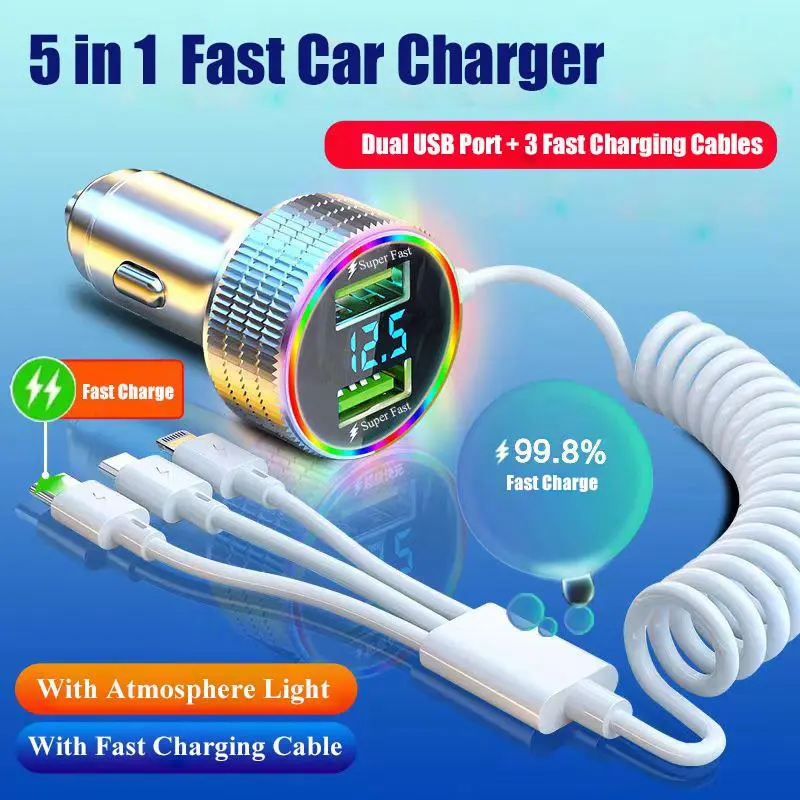Bộ sạc ô tô USB C sạc siêu nhanh 320W với Cáp lò xo Bộ Chuyển Đổi sạc ô tô đa chức năng Tương thích với iPhone 15 14 13 12 Pro Max Plus Samsung Huawei-Open Cirrus Electronics, [Thanh Toán Khi Nhận Hàng Miễn Phí Vận Chuyển]