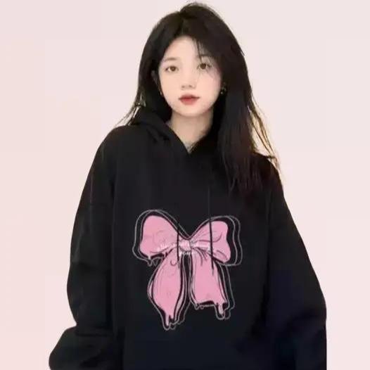 KG PITA PINK HOODIE - PULLOVER SWEATER BAHAN FLEECE GRAMASI 250 - DETAIL SABLON DAN SAKU DEPAN - KOREAN STYLE OVERSIZE 3