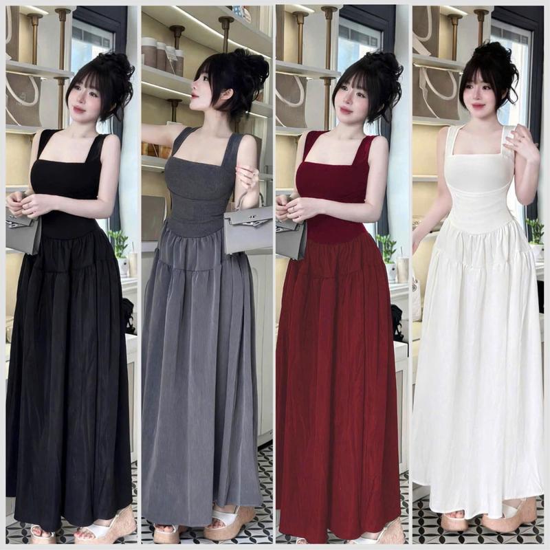  SM- Đầm maxi đi biển hai dây cổ u có mút dáng tùng xoè dài xinh xắn - chất thun gân lạnh lụa gió H07 Váy boby  váy body nữ tôn dáng  váy xinh  váy đi tiệc  váy đi biển 