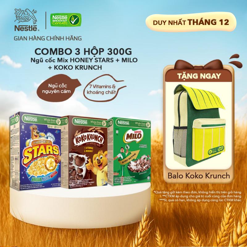  Nestlé VN Combo Ngũ cốc ăn sáng HONEY STARS  Hộp 300g  + Ngũ cốc ăn sáng MILO  Hộp 300g  + Ngũ cốc ăn sáng KOKO KRUNCH  Hộp 300g -ST 