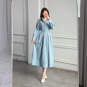 (Posy) Farosa Maxi Dress Kancing Lengan Panjang Bahan Katun Oxford Gaun Casual Bumil Busui