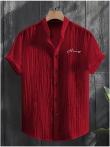 Camisa de hombre para primavera verano, manga corta, ligera y transpirable, con botones y cuello alto, ideal para vacaciones en la playa y fiestas en la piscina