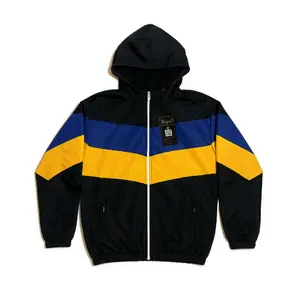 Jaket Parasut Tracktop Windrunner Street Winbreaker Kombinasi Warna Hitam Biru Kuning Pria/Wanita