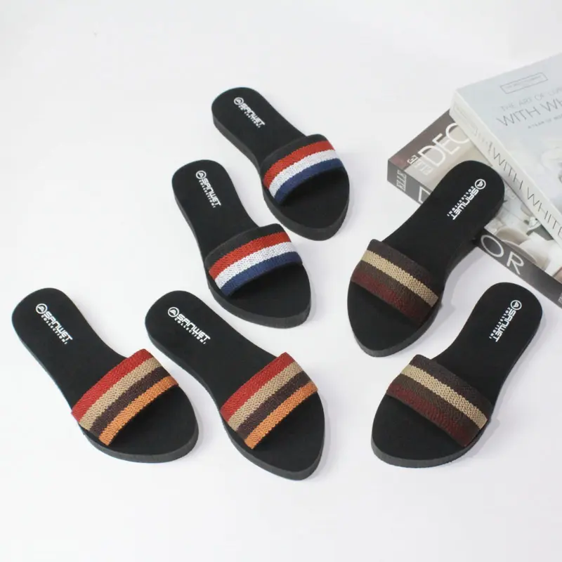 Sandal Flat Wanita Dewasa Selop Rajut Kombinasi Tanpa Hak Terbaru 1