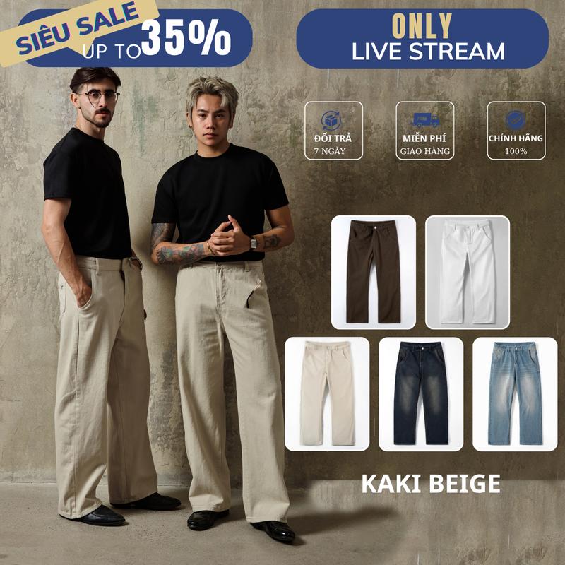 Quần Kaki Form Suông Rộng Túi Chéo Màu Be - Quần Jeans Suông Rộng Nhiều Màu - Quần Bò Suông - Chất Liệu Kaki Loại 1
