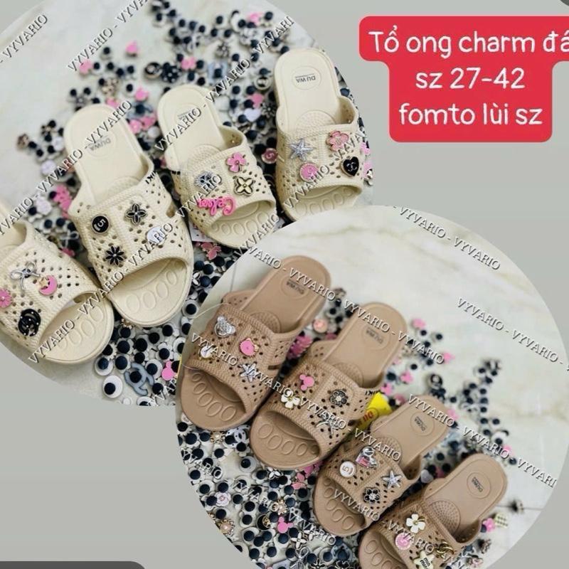  Dép tổ ong gắn charm đá giả kim siêu nhẹ mềm êm chân nam nữ bé trai bé gái. 