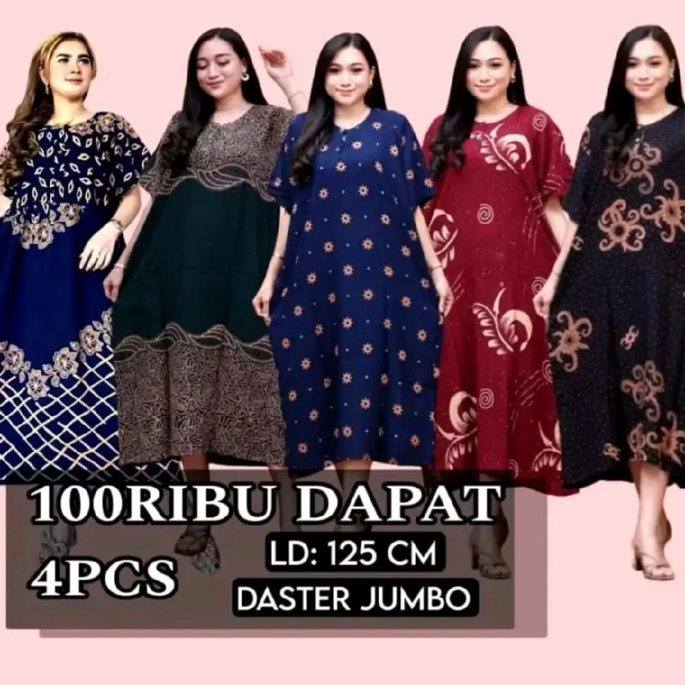 Paket Usaha Daster Jumbo 100rb Dapat 4pcs Bahan Rayon Premium Super Adem Nyaman Dipakai Sehari Hari Busui Friendly Daster Jumbo Kancing Depan Daster Rayon Bumil Dress dastertik tok hits Motif Batik