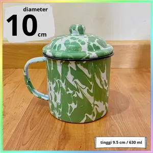 SK - 1 PC [GBL-D10] PASTI ORI 100% WITH BUBBLE Gelas Mug Cangkir Kopi Teh Bir Jadul Bahan ENAMEL BURIK SEDANG UKURAN SIZE 10cm Dengan Tutup Awet Tahan Panas / Gelas Loreng Cangkir Jawa Solo Cangkir BLIRIK LURIK + Tutup 10cm