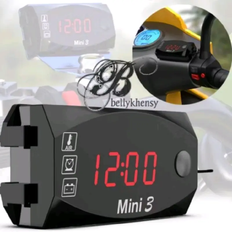 Volt Meter Aki 3in1 Waterproof untuk Motor dan Mobil - Voltmeter, Jam, Suhu 0