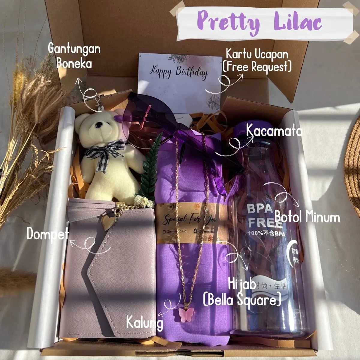 Hampers GiftBox Serba Lilac Series - Hadiah Pacar, Sahabat, Orang Tersayang, Guru dan Lain Sebagainya - Muslim - queeneeds.id