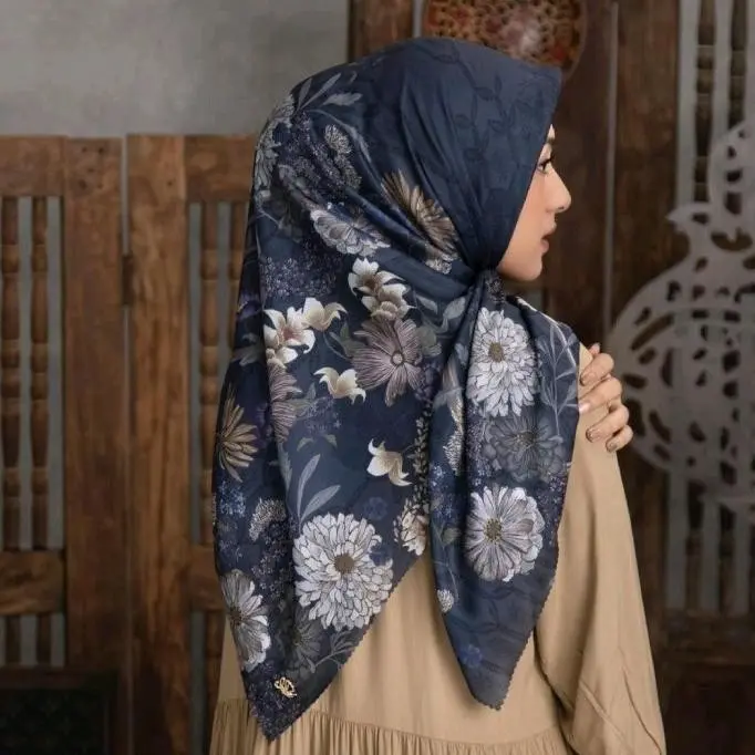 Jilbab Voal Premium Polos/Motif Nyaini 115x115cm - Bahan Halus dan Lembut - Empat, Dewasa Segi Muslim Square Kerudung Standar Basic 6