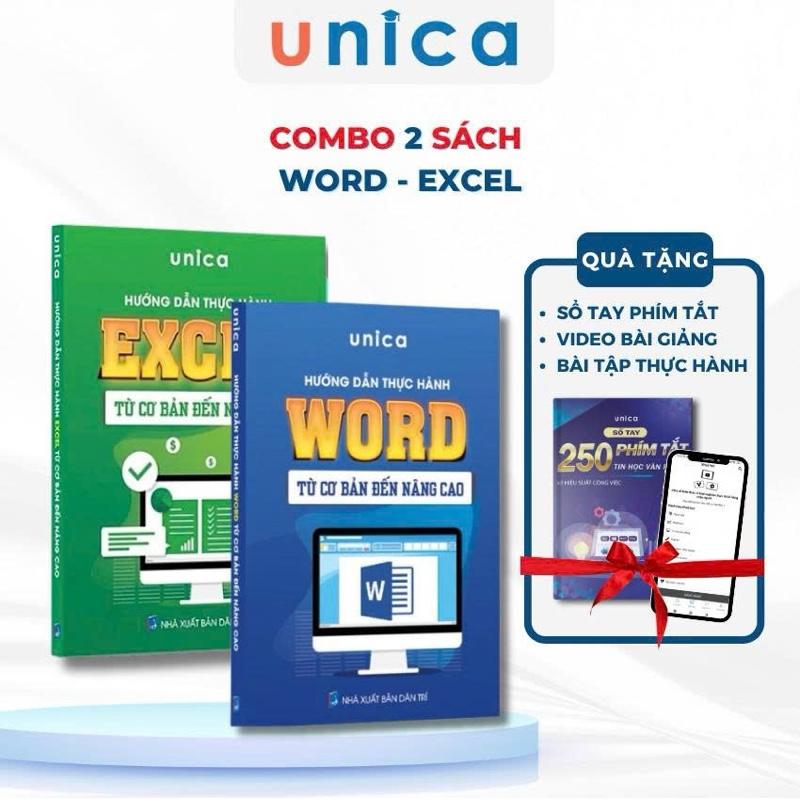 Combo 2 sách Excel - Word từ cơ bản đến nâng cao Unica: kèm tài liệu học và sổ tay phím tắt