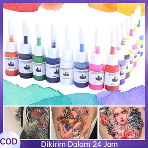10pcs Tinta Tato Semi Permanen Ink Tatto Ink Tattoo Rangkaian Warna Yang Lengkap Tatto Ink Tinta Tattoo Set
