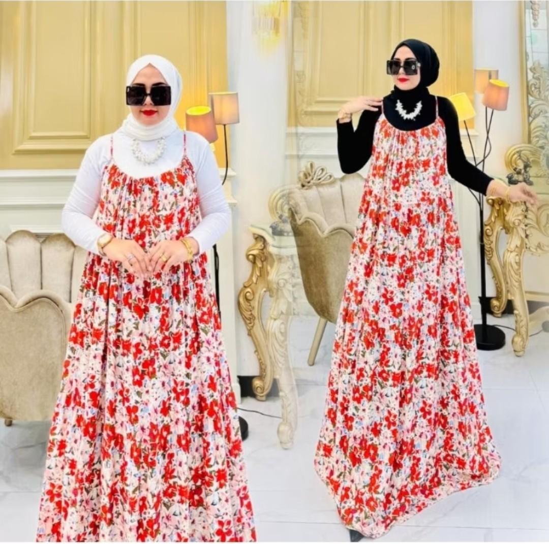DRESS PANTAI MOTIF BUNGA BUNGA Wanita Muslim Rayon Maxi