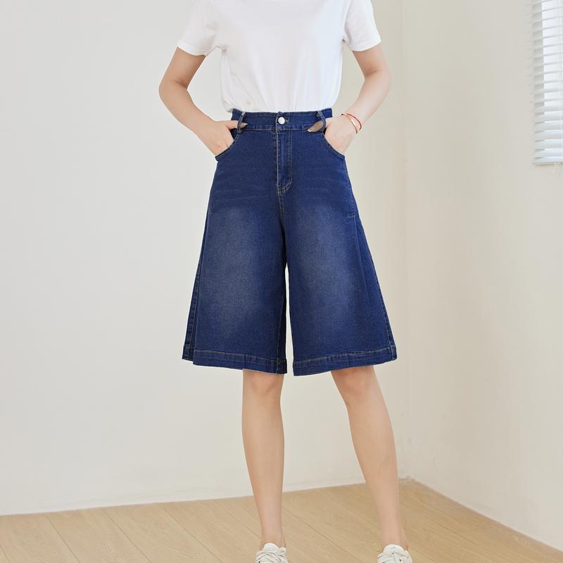 Product Introduction of Silverworld 10117  wide leg jeans high waist loose knee length denim pants 27