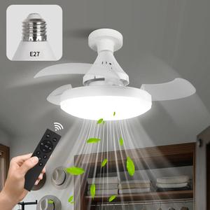 E27ソケットのシーリングファンライト（リモコン付き）、見えない羽根のLEDシーリングファンライト、風量・明るさ調整可能な3段階風量