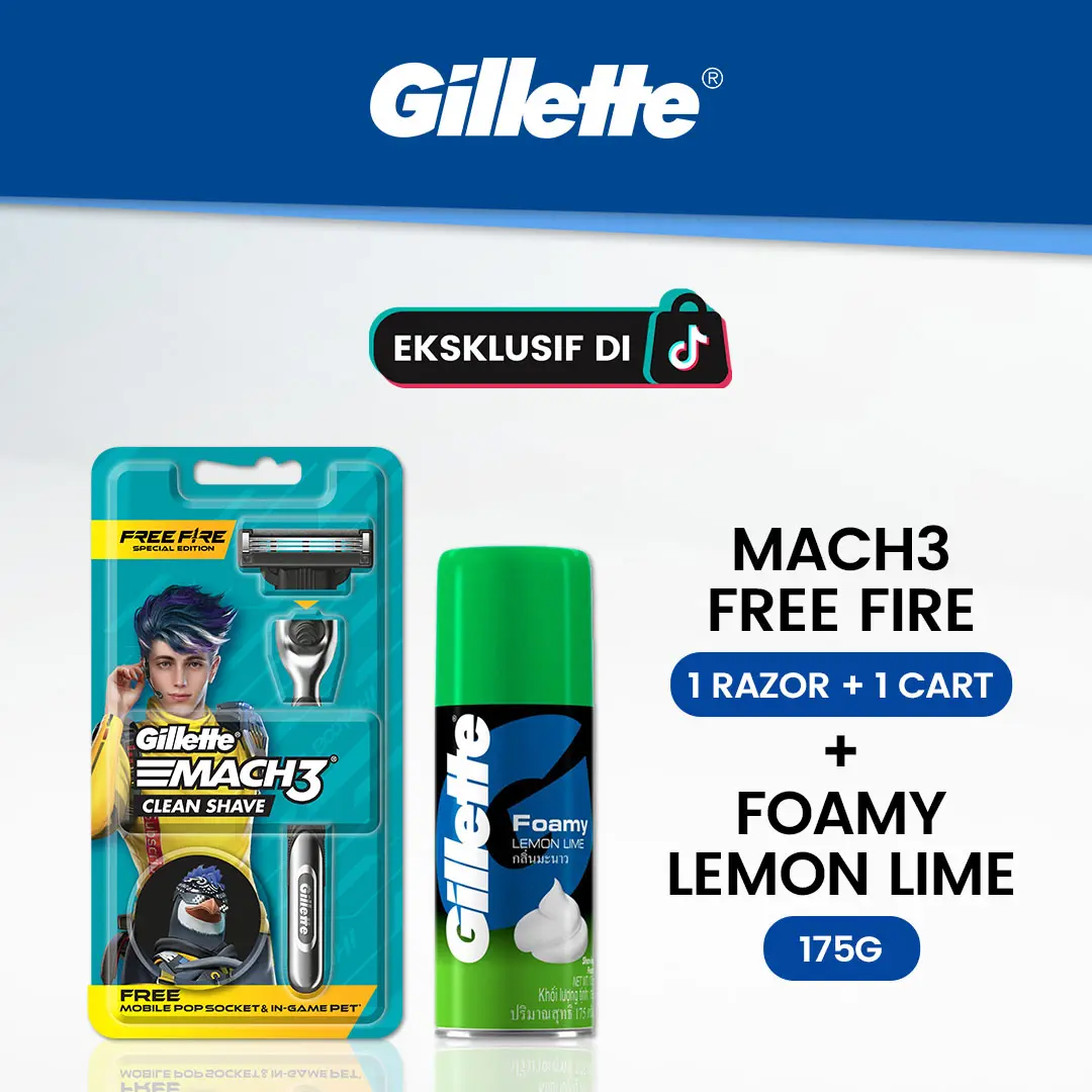 Gillette Pisau Cukur Mach 3 Free Fire dan Gillette Shaving Foam Lemon Lime 175gr