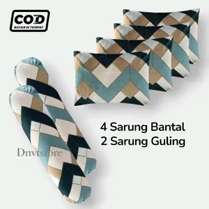 Paket Isi 6pcs: 4 Sarung Bantal dan 2 Sarung Guling Katun Premium Adem Lembut Tidak Luntur Ukuran Standar Bantal 45x60cm dan Guling 33x90cm