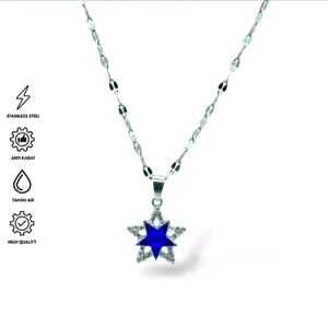 Kalung Titanium Premium Simple Bintang Permata Cocok untuk Cowok Cewek Stainless Steel Anti Karat Tahan Air High Quality
