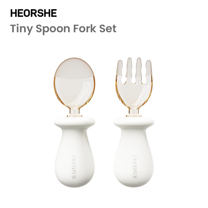 Bộ Thìa & Nĩa Nhỏ HEORSHE, Silicon Không Chứa BPA Và PPSU, Thích Hợp Cho Tự Ăn, Thiết Kế Công Thái Học Và An Toàn, Tặng Kèm Hộp Đựng Cầm Tay Kem