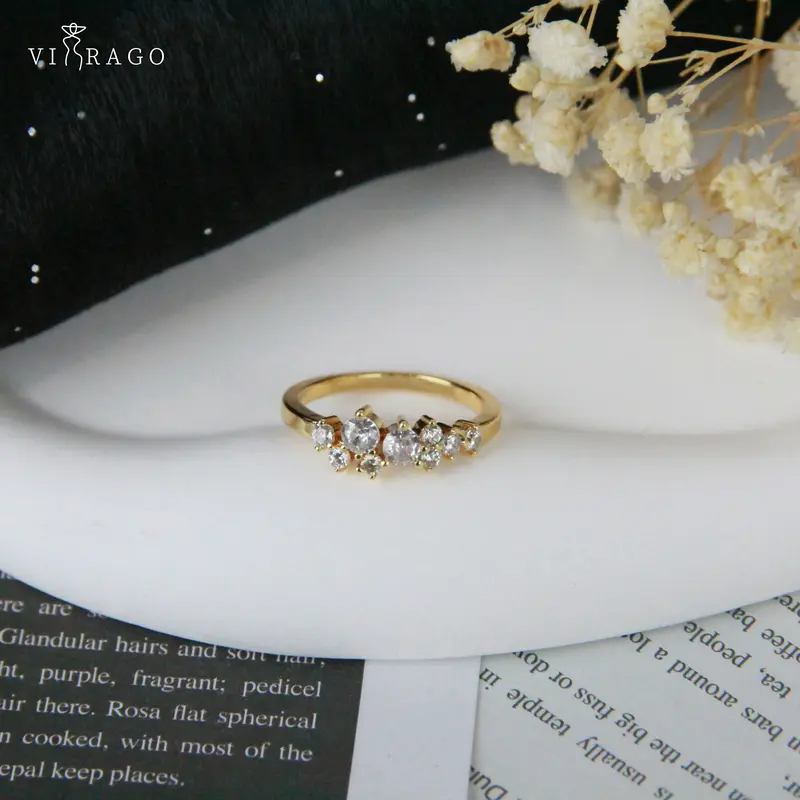 VIRAGO Cincin Wanita Diamond Fashion Korea Cincin Bentuk Hati Simple Ring Aksesoris Perhiasan Wanita/Cincin berlian yang tidak dapat disesuaikan dalam emas mawar dan perak cincin 2