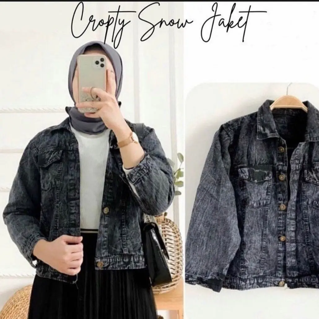 Jaket Jeans Wanita Korean Style Warna Snow Black / Light Blue Bisa Bayar di Tempat Cewek seo kpop warna lain