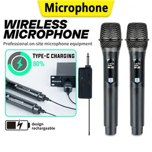 Mikrofon Nirkabel Profesional UHF Mikrofon Dinamis Genggam Isi Ulang Bluetooth Untuk Karaoke Transmisi Plug and play Perangkat Bernyanyi Peralatan hiburan musik untuk 2 Mic Wireless Wireless Mic