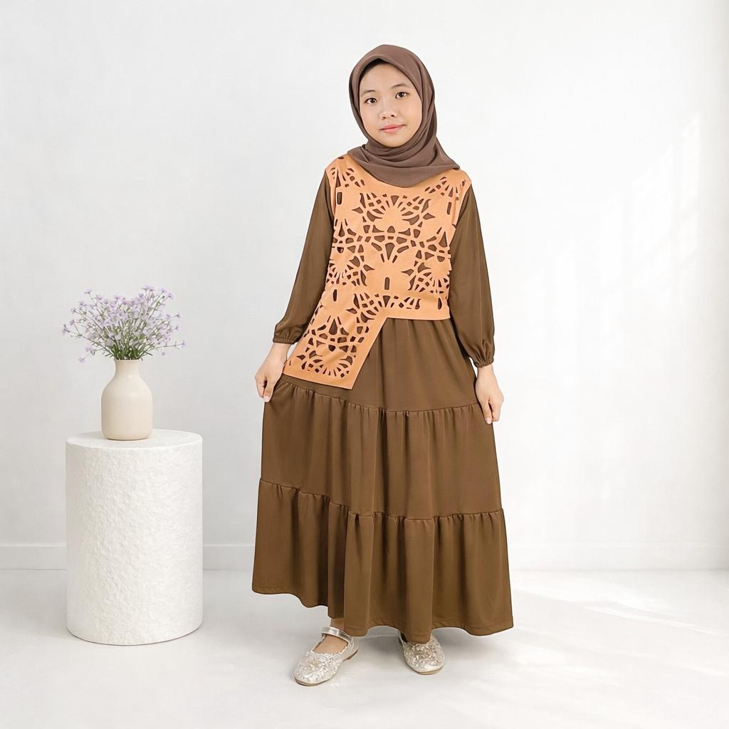 Gamis Anak Perempuan Thalita GOGOFASHION 914 Bahan Spandek Model Laser Cut