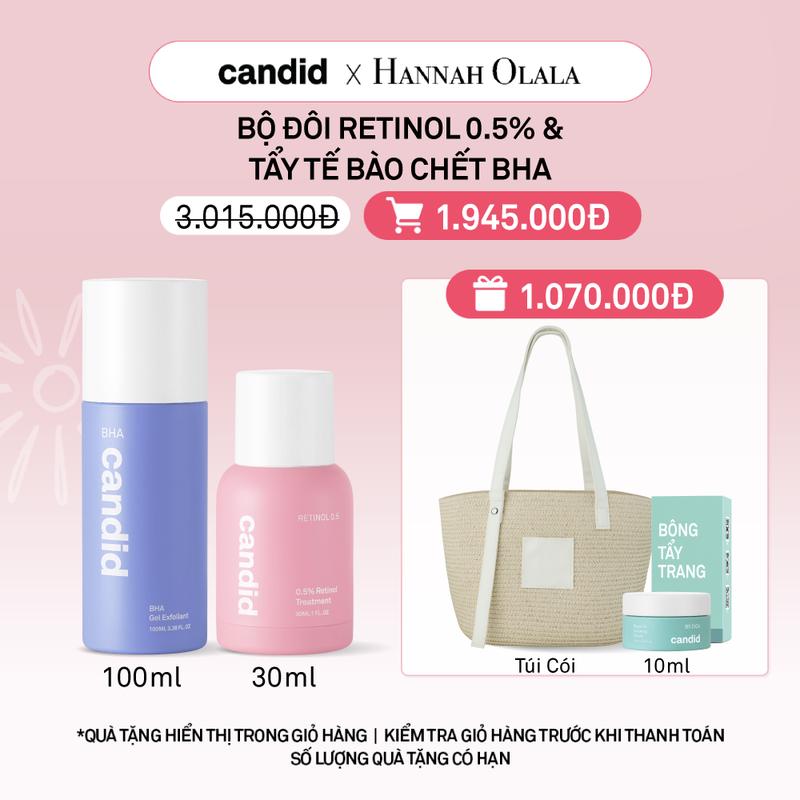 CANDID x HANNAH OLALA - COMBO HOẠT CHẤT RETINOL 0.5% 30ML VÀ HOẠT CHẤT BHA 100ML
