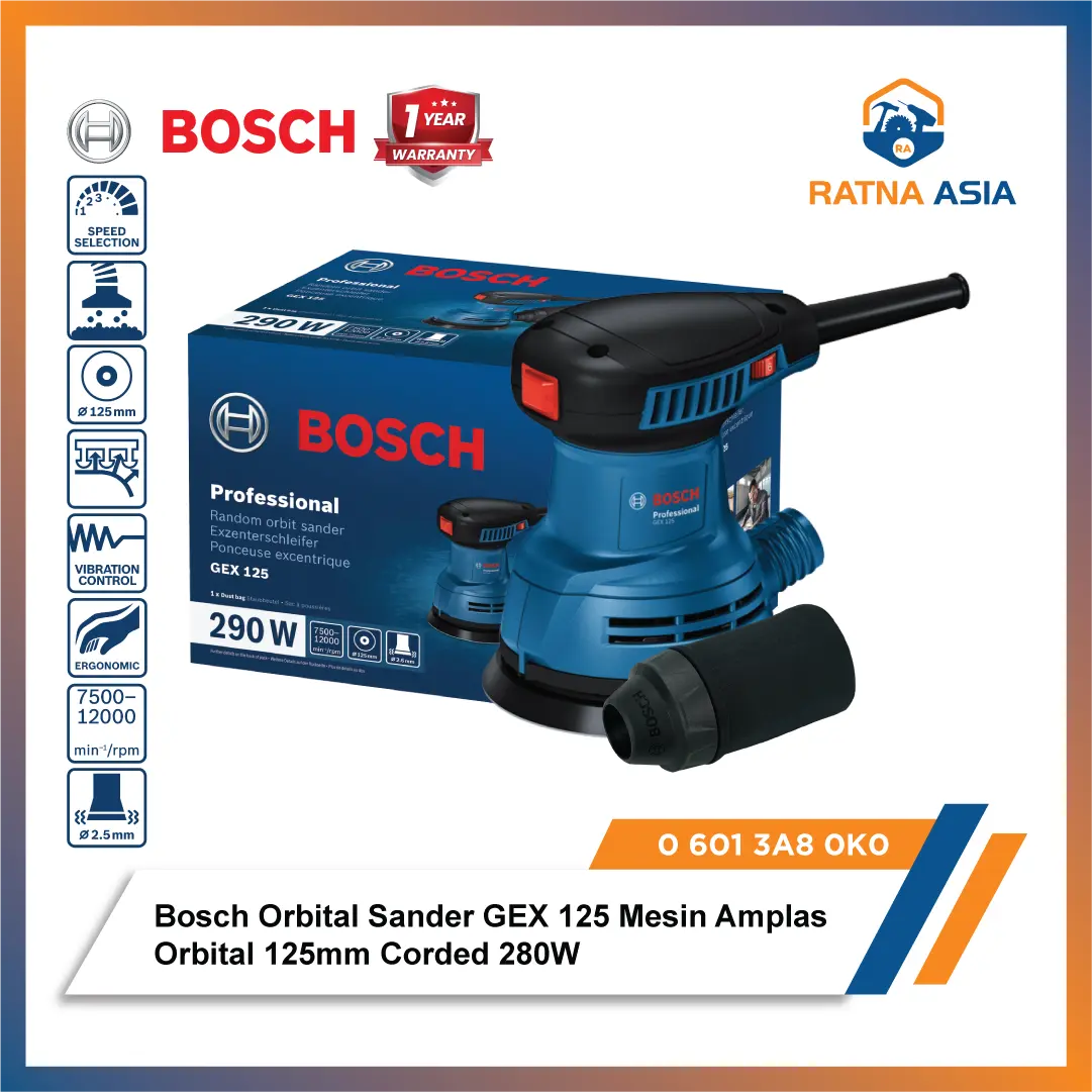 Bosch GEX 125 Random Orbit Sander 125mm Mesin Ampelas Amplas Orbit 280W Professional