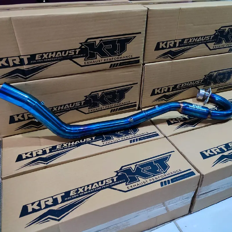 Leher Knalpot Racing Klx Crf Dtracker Wr155 Original KRT Blue Full Biru 38mm Bending Stainlis 4