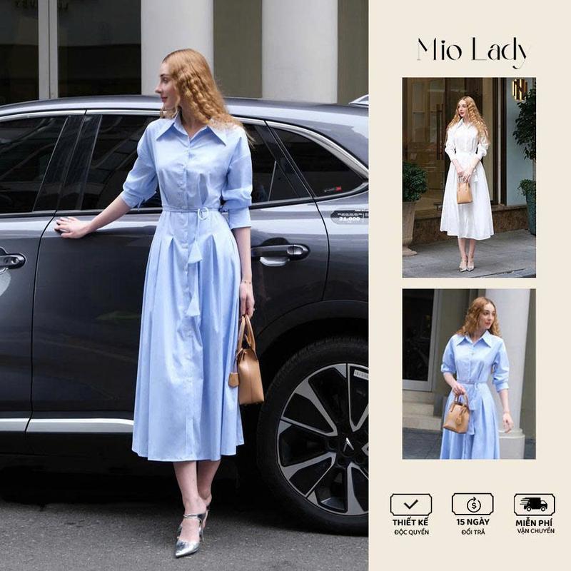 Váy Sơ Mi Nữ Kèm Đai Dài Tay Dáng Dài Tùng Xếp Ly Vải Chất Thô Nhật Mềm mại ít nhăn Women Dress - Miolady