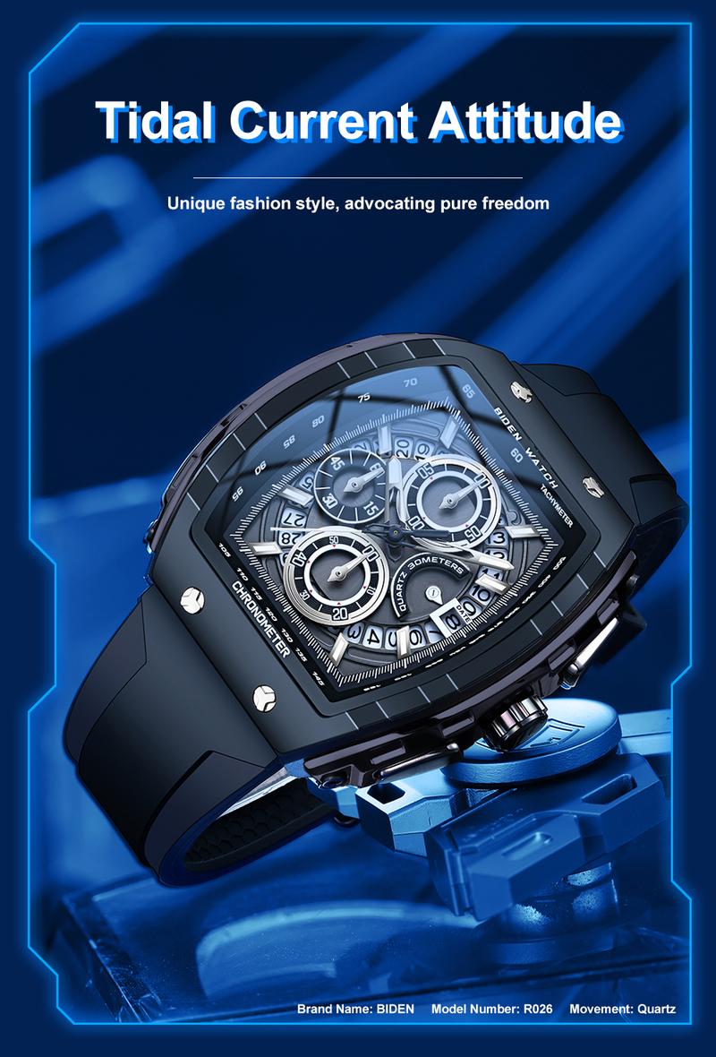 Product Introduction of 【003Harga telah diganti, cepat beli】BIDEN Jam Tangan Pria Anti Air Olahraga Multifungsi Tali Silikon Pria Jam Tangan Cowok Original YNR028 0