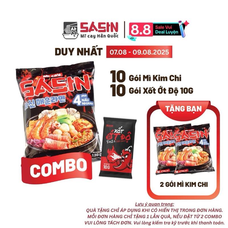 Combo 10 gói mì Sasin vị kim chi 120g + 10 gói Sốt Ớt độ Sasin 10g Mì gói, Mì cay, ăn vặt, ăn liền, ăn khuya