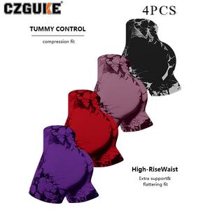 CZGUKE Conjunto de 4 pzas para mujer: leggings de yoga tie-dye sin costuras, de alta elasticidad y antideslizantes para gimnasio