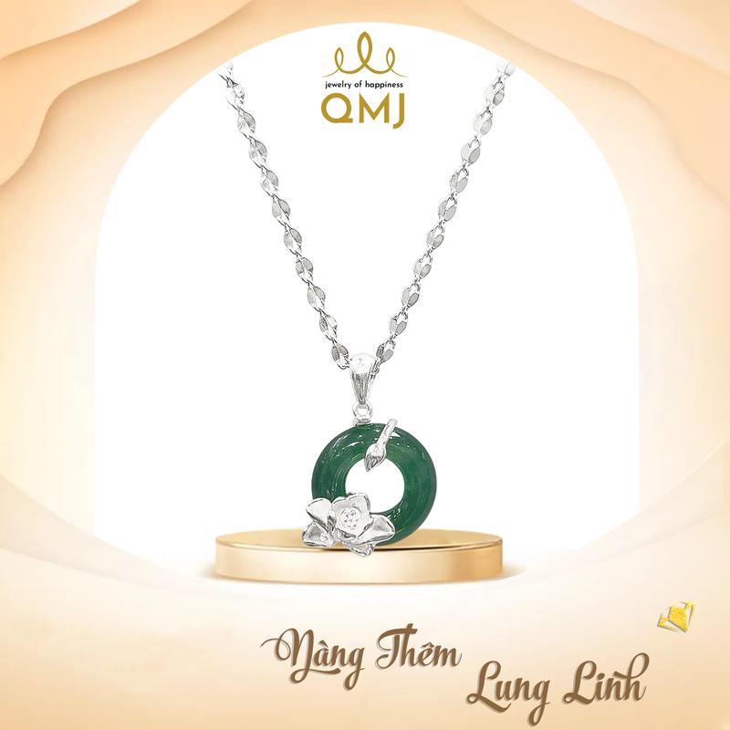  QMJ STORE - Q4121 DÂY CHUYỀN HIPPIE BẠCH LIÊN HOA HOA SEN PHỈ THÚY TYPE A ĐÁ TỰ NHIÊN dây bạc 925 may mắn 