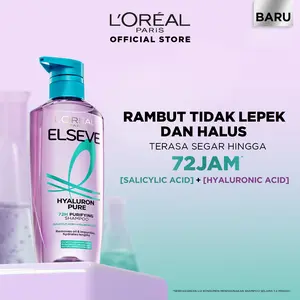 L'Oreal Paris Hyaluron Pure 72H Purifying Shampoo - Perawatan Rambut Bebas Lepek dan Rambut Halus tahan hingga 72jam - 400mL- Kulit Kepala Berminyak dan Rambut Kering