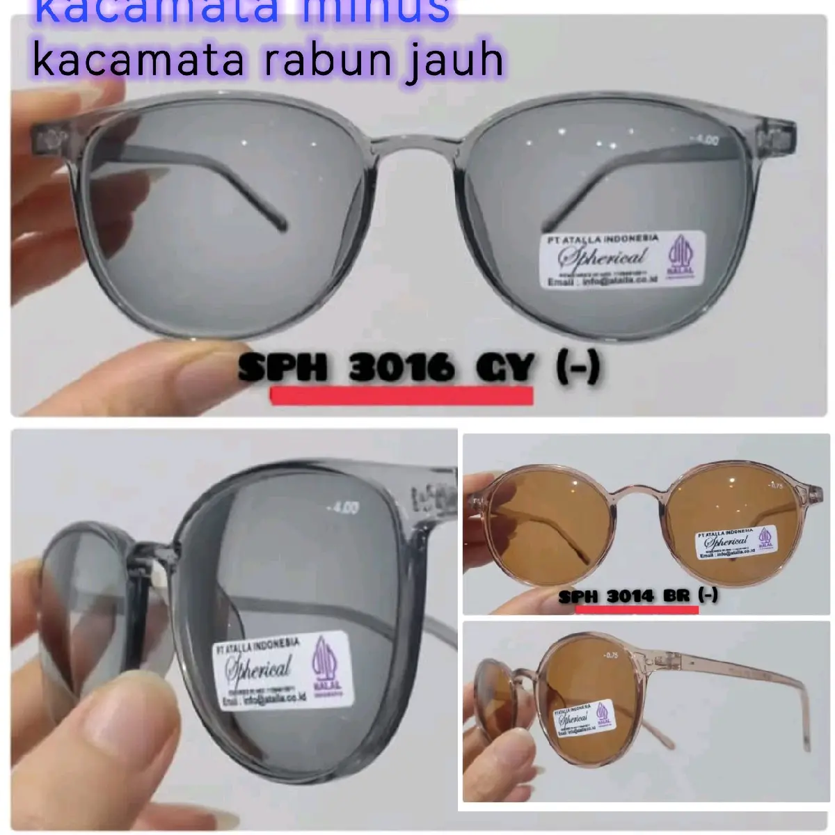 Kacamata minus jadi lensa warna grey  / abu-abu Dan brown / coklat                                Lensa warna  grey / abu dan brown / coklat      Warna lensa grey / abudan Warna  brown / coklat  tersedi ukuran -0,50 sampe -400