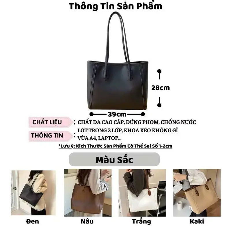 Túi Tote Da Bản To Đi Học Túi Đeo Vai Nữ Công Sở Đi Làm Vừa A4 Laptop Đơn Giản Thanh Lịch T01 Bag Chữ Nhật 1