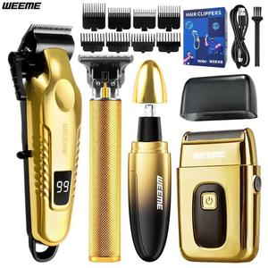 WEEME メンズ電動ヘアクリッパーセット（4点）：鼻毛トリマー、シェーバー＆トリマーキット。コードレス・USB充電式。家庭用／旅行用グルーミングツール。USB充電。リチウムバッテリー（18650シリーズ）。メンズ向けヘアクリッパー