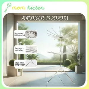 (MK)Jemuran Menara 24 klip Stainless Steel 2 Tingkat  10 Jari-Jari Handuk Pakaian Pipa Plastik Rak Anti Karat