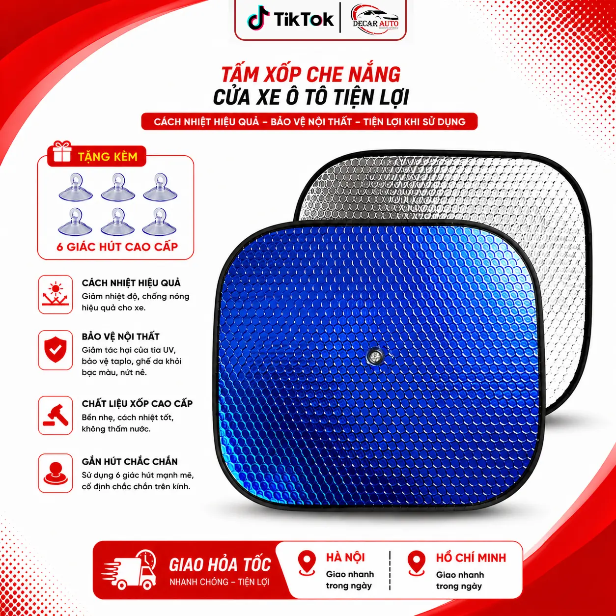 Bộ tấm chắn nắng tròn xốp dày dặn cho xe ô tô có miếng nút cố định, miếng che nắng cửa oto xe hơi cách nhiệt làm mát