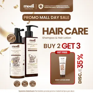 BELI 2 DAPAT 3 Moell Hair Care deals! - [FREE Body Lotion Mini 80gr] Hair Lotion 100gr & Shampoo 185gr - Menumbuhkan & Melebatkan Rambut Bayi & Anak - Panax Ginseng,Kemiri, Biotin - Skincare Bayi Formulasi Dokter- Perawatan Rambut Bayi dan Anak