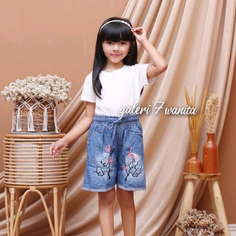 Celana Jeans Pendek Anak Motif bordir lucu usia 3-13 tahun 4